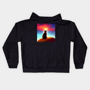 Cat Looking At Sunset Kids Hoodie